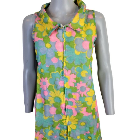 Vintage 60s Colorful Floral Mod Dress Women Medium Knee Length Collar 8 Summer M - Picture 6 of 14
